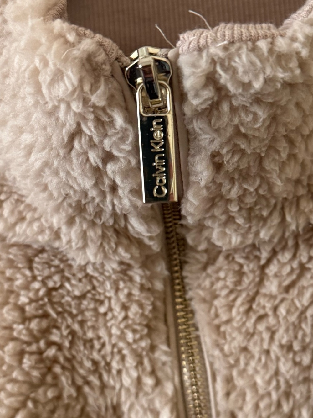 Calvin Klein Cozy Taupe Sherpa Pullover - Half Zip - Picture 3 of 6